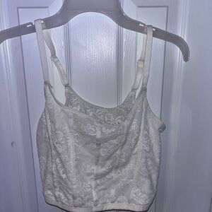 Cropped white floral tank top